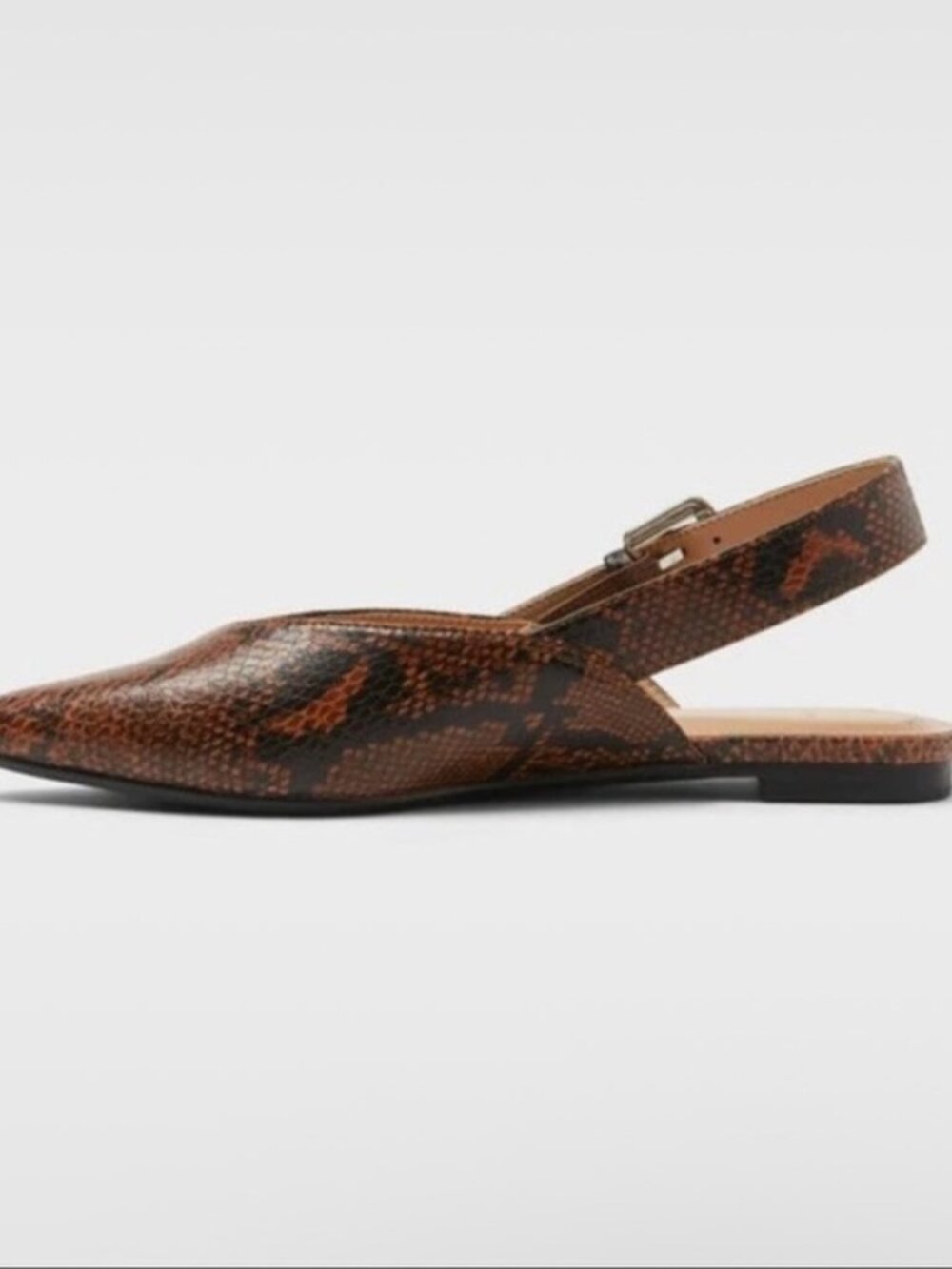 Woman's Pointed Toe Slingback Flats in Brown & Black Snake Print - Picture 3 of 4